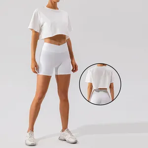 Camisas esportivas casuais de alta qualidade femininas, camisetas curtas de yoga, casuais, com manga curta, 2023