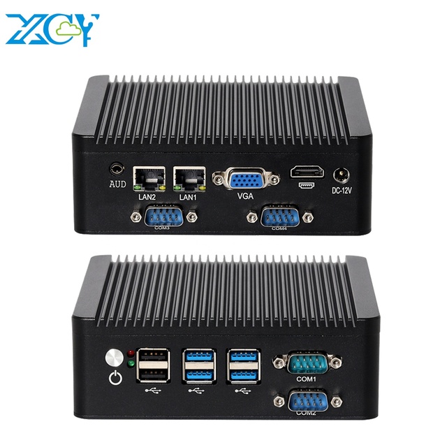 XCY Mini PC Fanless Intel Celeron N5100 Industrial Computer 4x DB9 RS232 RS485 Dual LAN Win11 Linux Embedded Thin Client