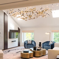 Lustre de plafond ovale personnalisable en or blanc pour mariage, design multi-éléments, verre doré, pour projets hôteliers