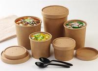 Bols jetables biodégradables en papier kraft à paroi simple King Garden avec logo/design graphique personnalisé (4-32 oz) pour nouilles, riz, soupe