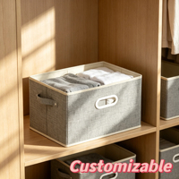 Boîte de rangement pliable en tissu de lin pour vêtements, organiseur de literie rectangulaire avec couvercle et poignées pour placard