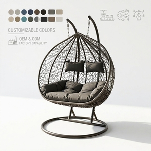 Fauteuil suspendu double en rotin OEM ODM avec coussin, chaise œuf double pour 2 personnes avec support pour patio, <span class=keywords><strong>jardin</strong></span>, terrasse - Product Image 1
