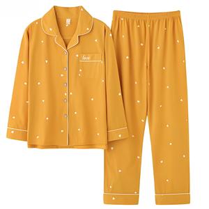 Pigiama da <span class=keywords><strong>Donna</strong></span> 100% <span class=keywords><strong>Cotone</strong></span> Stile Coreano a Maniche Lunghe, Abbigliamento per Casa Autunno-Estate, Completo Leggero Indossabile - Product Image 2