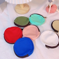 Dompet Koin Bundar Warna Polos Wanita Mini Kanvas Pemegang Kartu Dompet Kecil Kantong Tas Penyimpanan Harian Perempuan Warna Permen Dompet Clutch