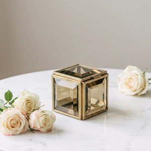 Latest Luxury Mini Golden Beveled Glass Ring Box for Wedding Gifts and Home Decoration - Product Image 1