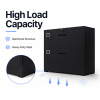 Archivador Lateral Negro Moderno, Archivador Metálico de Gran Capacidad, Archivador con Cerradura