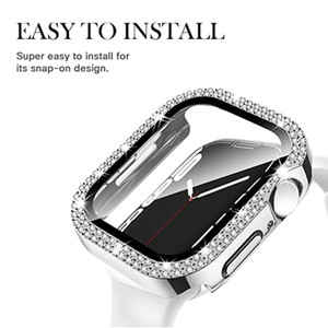 Boîtier Bling pour <span class=keywords><strong>Apple</strong></span> <span class=keywords><strong>Watch</strong></span> série 45mm 8/7 avec protecteur d'écran PC dur antichoc cristal diamant strass pare-chocs complet - Product Image 6