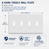 Plaques de cache-prises décoratives BAREP 4 gangs, homologuées CETLus, en PC incassable, pour interrupteur mural et prise GFCI