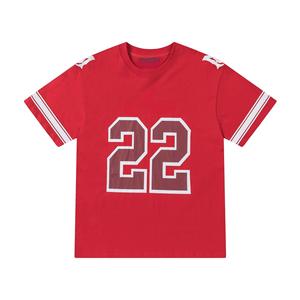 T-<span class=keywords><strong>shirt</strong></span> décontracté en jersey de football américain en coton mélangé pour garçon, maille à séchage rapide, manches courtes, coupe ample, motif de lettres, sérigraphie - Product Image 1