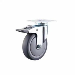 Swivel Caster Wheel With Side Pedal Brake Gray Polyurethane 100x80mm Flat Plate For Warehousing Logistics - Product Image 1