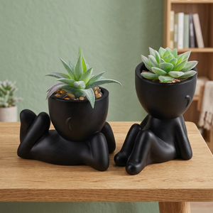 Black Humanoid Succulent <b>Planters</b> Desk Decor Set of 2 Indoor <b>Plastic</b> Durable Artistic Design - Product Image 2