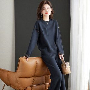 Ingrosso primavera autunno inverno nuovo arrivo da donna girocollo a manica lunga maglione personalizzato e pantaloni lunghi a vita alta <span class=keywords><strong>Twin</strong></span> <span class=keywords><strong>Set</strong></span>