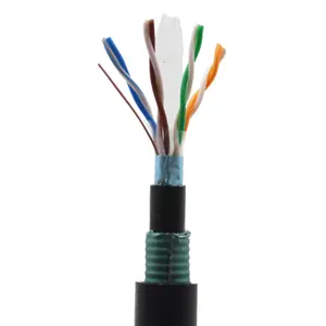 Pita baja lapis baja F/UTP CAT6 kabel untuk HDPE luar ruangan Rg8 kabel koaksial 4 pasang 8 Core Rg58 kabel koaksial hitam 75 Ohm Al Foil