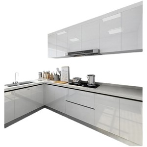 Ensemble d'armoires de cuisine modernes blanches personnalisables en MDF et panneaux de particules résistants à l'humidité avec quincaillerie silencieuse pour les marchés mondiaux - Product Image 3