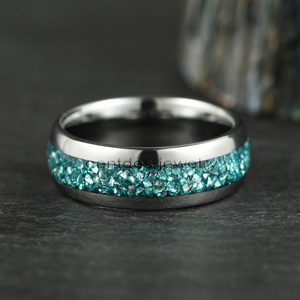 Gentdes Đồ Trang Sức 8Mm Bạc <span class=keywords><strong>Tungsten</strong></span> Nhẫn Cho Phụ Nữ Người Đàn Ông Cưới Ban Nhạc Với Thủy Tinh Inlay Thiết Kế Cho Engagement Món Quà Bên - Product Image 3