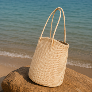 Bolso Tote de Paja Tejida Ecológico, Color Sólido, Estilo Bohemio, Abierto, para Playa, Compras, Bolso de Hombro para Mujer, Todas las Temporadas - Product Image 4