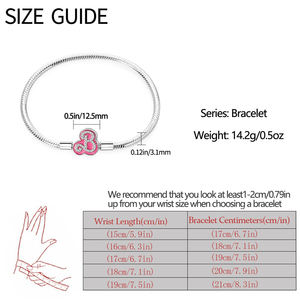 <b>Copper</b> Silver Plated Logo Pink Enamel CZ Snake Chain <b>Bracelet</b> Fit European Charm Beads - Product Image 5