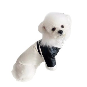 Pet <b>Leather</b> <b>Jacket</b> Black And White Splicing All Seasons Protective For <b>Dogs</b> Cats Teddy Bichon Frise West Highland White Terrier - Product Image 4
