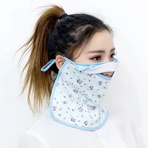 Flower Sunscreen Face Veil Outdoor Face Gini With Neck Flap Summer Ice Silk Face Mask Cycling Veil Anti-UV