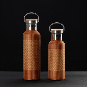 Botella de agua de aislamiento portátil de acero inoxidable, tejido de bambú, 304 - Product Image 6