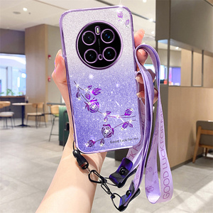 Housse transparente Airbag anti-chute pour Honor Magic 8Lite/8Pro/X9D/X7D/X70/400Smart Gradient Elegant Fashion Flower Lanyard Cover - Product Image 6
