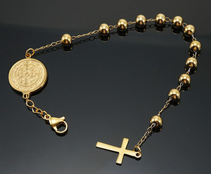 Bracelet Perlé Étanche en Acier Inoxydable Plaqué Or 18K avec <span class=keywords><strong>Breloque</strong></span> Croix de la Vierge Marie, pour Hommes et Femmes - Product Image 3