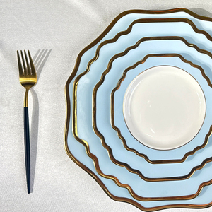 Juego de Vajilla de Cerámica Fina Grace al por Mayor, Plato de Presentación Dorado para Eventos y Ceremonias de Boda - Product Image 2