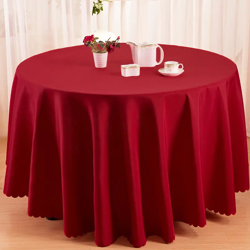 Wholesale polyester custom color red white 120 inch round outdoors party banquet wedding tablecloth table cloths for events