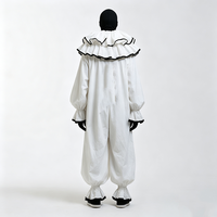 Costume de Clown d'Horreur Blanc pour Homme avec Pompons Noirs – Combinaison de Clown Tueur Effrayant pour Halloween – Déguisement Fantaisie
