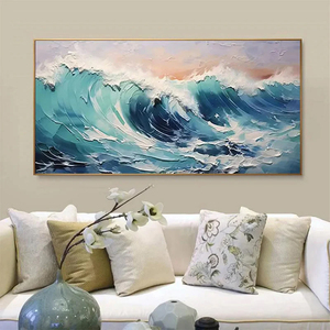 Cresting Wave Textured Ocean Painting Turquoise Wave Wall Art Panoramic <b>Canvas</b> Seascape Decor Hand Painted Oil Painting - Product Image 4