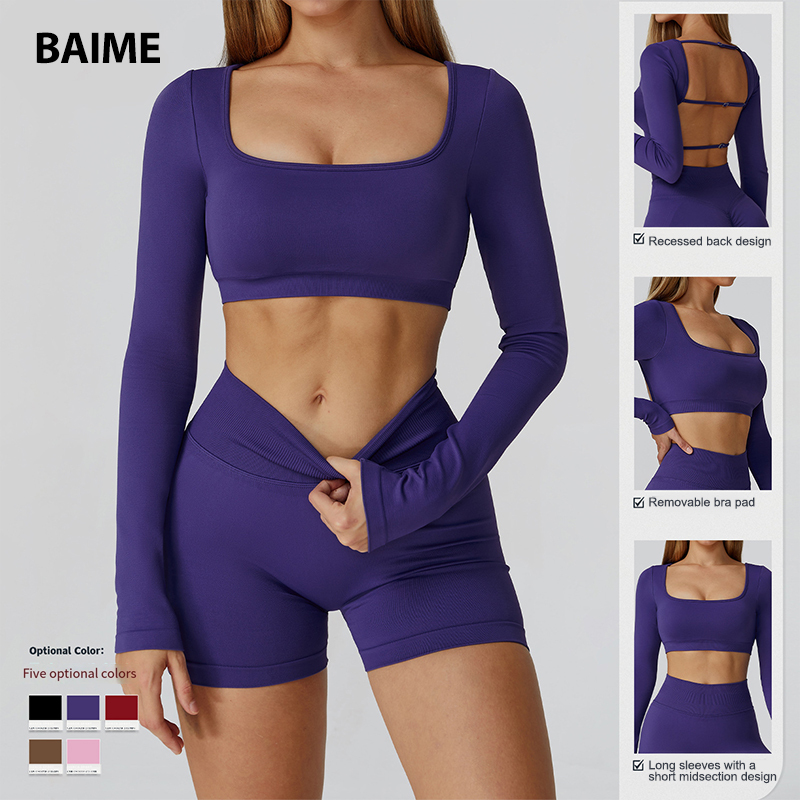 Factory Direct Sales Backless Yoga Long-Sleeved Shirt Skin-friendly Comfortable Yoga Top