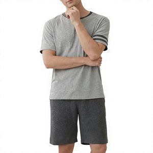 Men Solid Gray Crew Neck T-Shirt Set Knitted Breathable Short Sleeve Casual Summer Outfit Dark Gray Shorts Polyester/Cotton 180g - Product Image 6