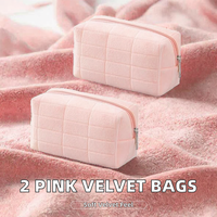 Pochette de maquillage en velours avec fermeture éclair pour femmes et filles, pochette de voyage compacte, mini organisateur de cosmétiques pour l'école et la douche