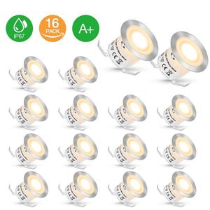 Kits d'éclairage LED encastrés pour terrasse (lot de 16), éclairage paysager basse tension 12V, éclairage d'escalier extérieur étanche IP67 - Product Image 1