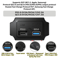 Interrupteur Tactile Bouton Marche Arrêt Charge Rapide 2 Ports USB QC 3.0 et Type C PD Montage Encastré Prise Chargeur USB 12V 24V pour VR Bus Car