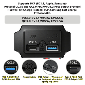Interrupteur Tactile Bouton Marche Arrêt Charge Rapide 2 Ports <span class=keywords><strong>USB</strong></span> QC 3.0 et Type C PD Montage Encastré Prise <span class=keywords><strong>Chargeur</strong></span> <span class=keywords><strong>USB</strong></span> 12V 24V pour VR Bus Car - Product Image 3