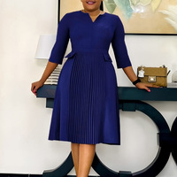 Dernière Collection Robes Élégantes Décontractées d'Automne pour Femmes, Mode Trois Quarts Manches Plissées Robes d'Église Africaines pour Femmes