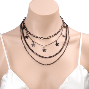 Collier à chaîne étoilée superposée pour femmes, en alliage de zinc, pendentif géométrique multi-brins, bijoux tendance, origine Yiwu - Product Image 1