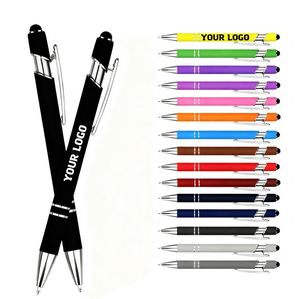 Stylo à bille de luxe 2-en-1 avec pointe tactile en caoutchouc souple et logo personnalisé, idéal pour le bureau - Product Image 1