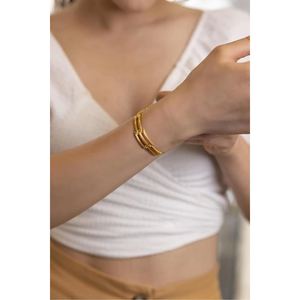 Yiitba Gold 22 Carat Ribbed Beaded <b>Bracelet</b> 3181 Trendy Alloy Wood <b>Copper</b> with Zircon Main Stone Number Shape - Product Image 2