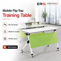 Table de formation mobile moderne en métal avec plateau rabattable et roulettes, bureau pliant OEM ODM pour salle de réunion et salle de classe