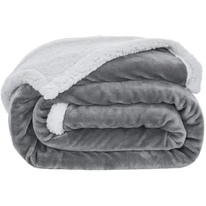 Custom Zachte Winter Microfiber Grijs Roze Dubbele Spreien Dekbed Cover Koraal Flanellen Sherpa Stof Fleece Deken