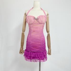 2025 nuovo stile Trap brillo sfumato rosa fatato plissettato in Chiffon naturale tessuto Sexy scollo all'americana abito donna - Product Image 5