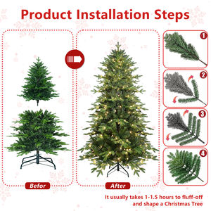 Pre-lit PVC <b>Christmas</b> <b>Tree</b> with <b>Led</b> Lights Hinged Structure Fluffy Realistic Xmas <b>Tree</b> for Home Holiday Decor Stable Stand - Product Image 2