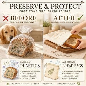 Sac à pain en coton biologique réutilisable, sans plastique, avec fermeture éclair, design personnalisé, zéro déchet, XL 13x17 pouces, pour pain au levain, avec cire d'abeille - Product Image 3