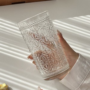 Stylish Vintage Whisky <strong>Glass</strong> Cup Whiskey Rocks Tumbler Sunflower System Embossed Pattern Transparent Ins Simple Shot <strong>Glasses</strong> - Product Image 3