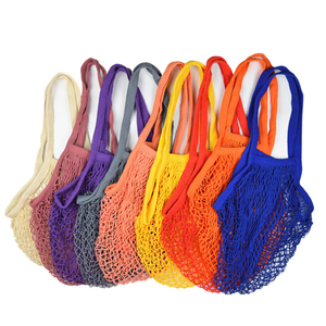 Kunden spezifisches Etikett buntes Netz Häkel schnur Wieder verwendbarer Einkauf French Grocery Tote Cotton Mesh Bag