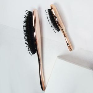 Compact Small Plating Hair Extensions <b>Brush</b> Mini Hair <b>Detangle</b> <b>Brush</b> with Cotton Bag Case Packaging Blank Boar Bristle Hairbrush - Product Image 6