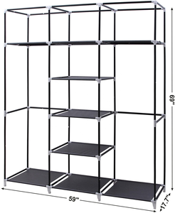 Armoire pliable en tissu non tissé avec 2 tringles de suspension, placard portable pour vêtements - Product Image 6