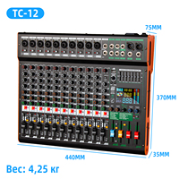TC12 Console de mixage professionnelle 12 canaux Cartes son audio Mélangeurs Contrôleur DJ/Console audio